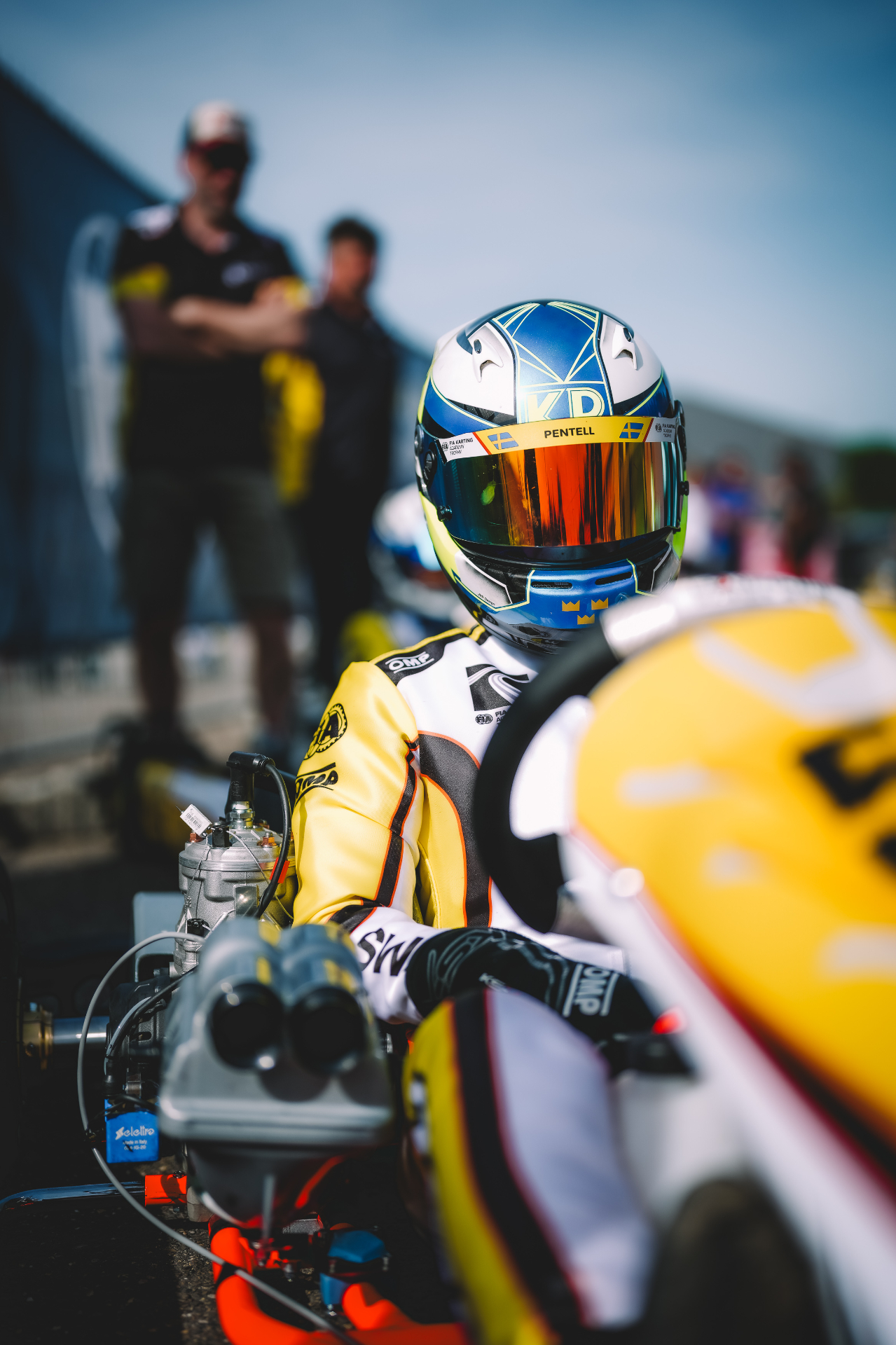 Kevin Pentell in kart, race #38, photographed in the paddock